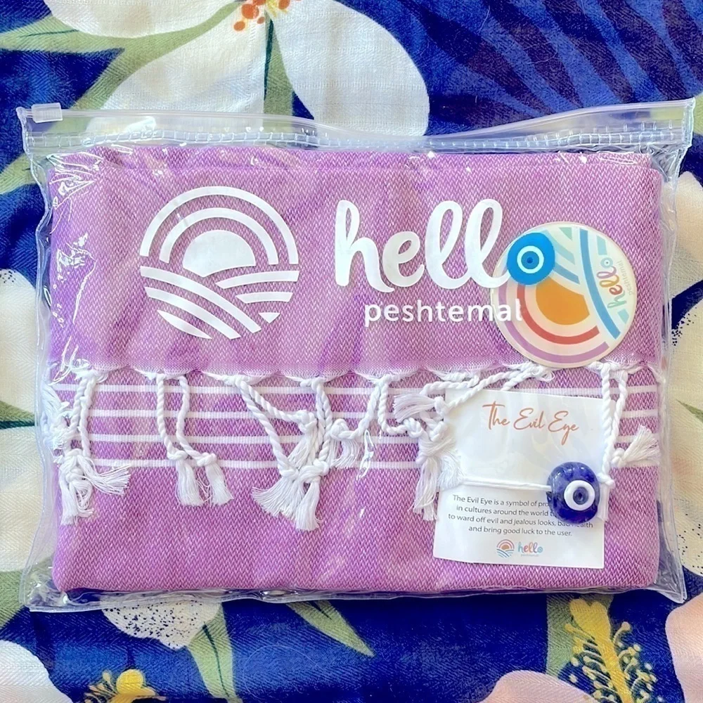 Brand New Peshtemal Turkish Beach Towel Prewashed 100% Cotton, 39”x71” Purple
